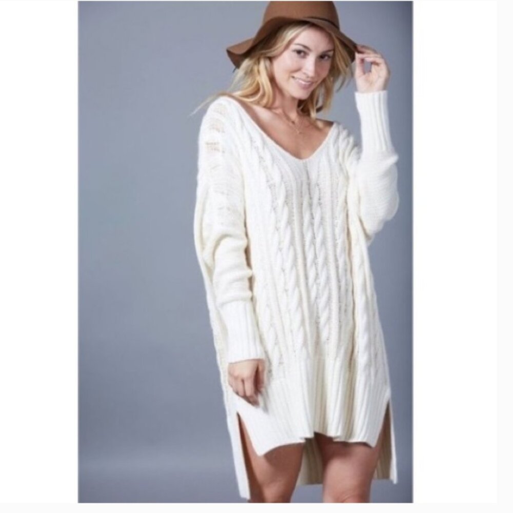 Ivory Cable Knit Chunky Sweater Dress
